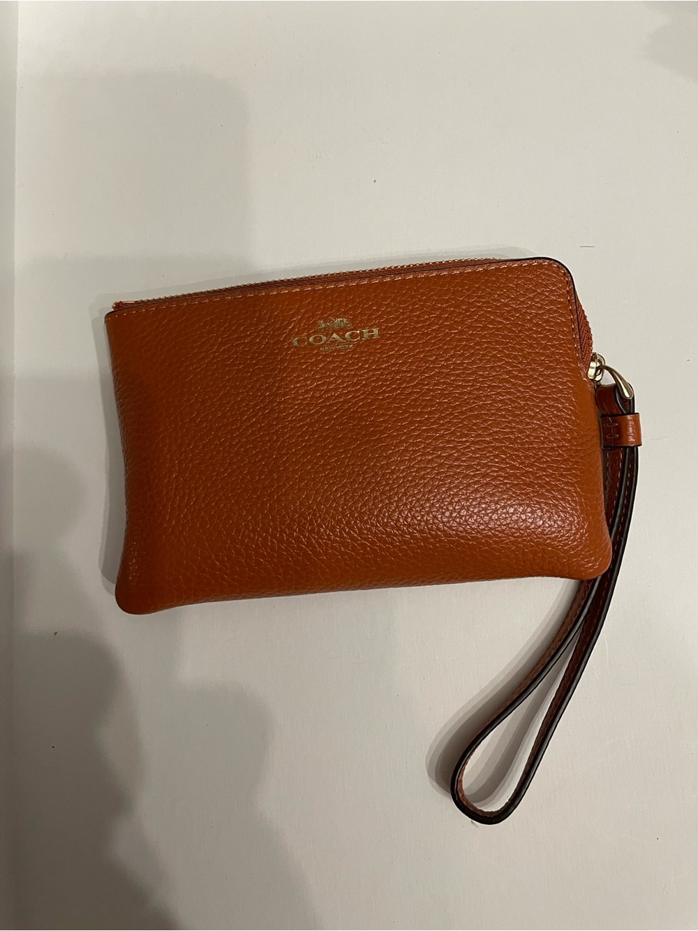 COACH Pebbled Leather Wristlet in Saddle/Rust Brown - Picture 2 of 6